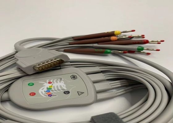 Grijze 10 Lead EKG kabel met 15 pinnen US Standard Banana Connector 4.0