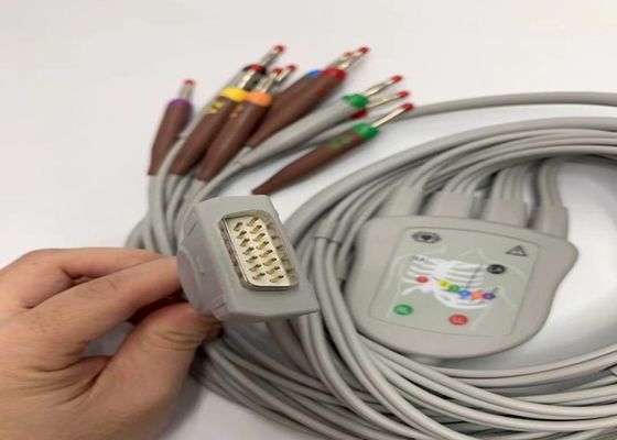 Grijze 10 Lead EKG kabel met 15 pinnen US Standard Banana Connector 4.0