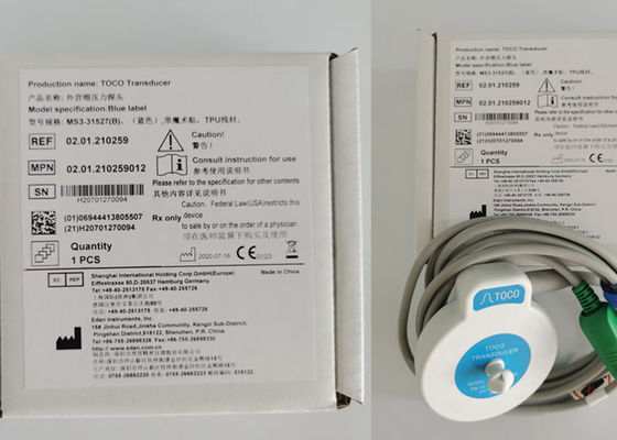 MS3-31527 Toco Transducer Probe 6 Naald Single Slot Blauw lint Velcro 2,5m Lengte