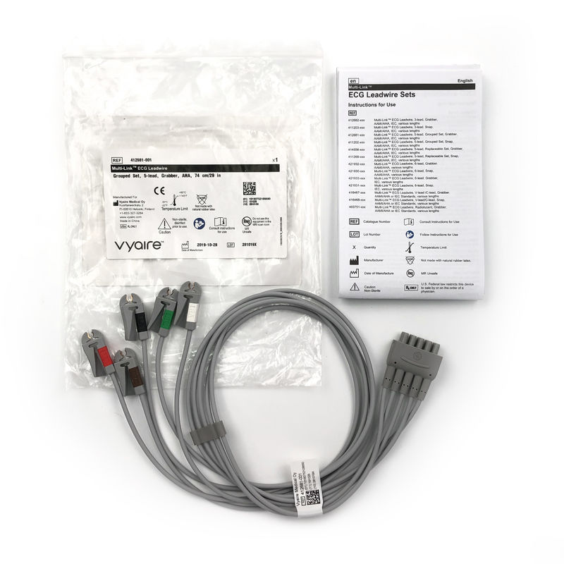 GE Ref:412681-001 Multi-Link ECG Leadwire Group Set,5 -Lead,Grabber,AHA 74 CM /29 IN