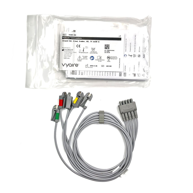 GE Ref:412681-003 Multi-Link ECG Leadwire Group Set,5 -Lead,Grabber,IEC 74 CM /29 IN