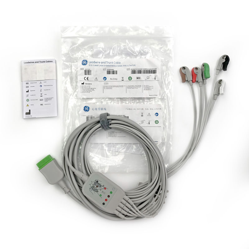 5831400 Looddraad en kabel ECG 5 Loodkabel Onlosmakelijk, Grijper, AHA,4.7M/15 FT
